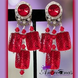 Antreina's; Saucy Red Dangle; Clip on Earrings